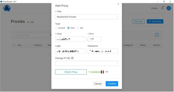巨量ip代理在Octo Browser模拟器上设置动态包量代理教程