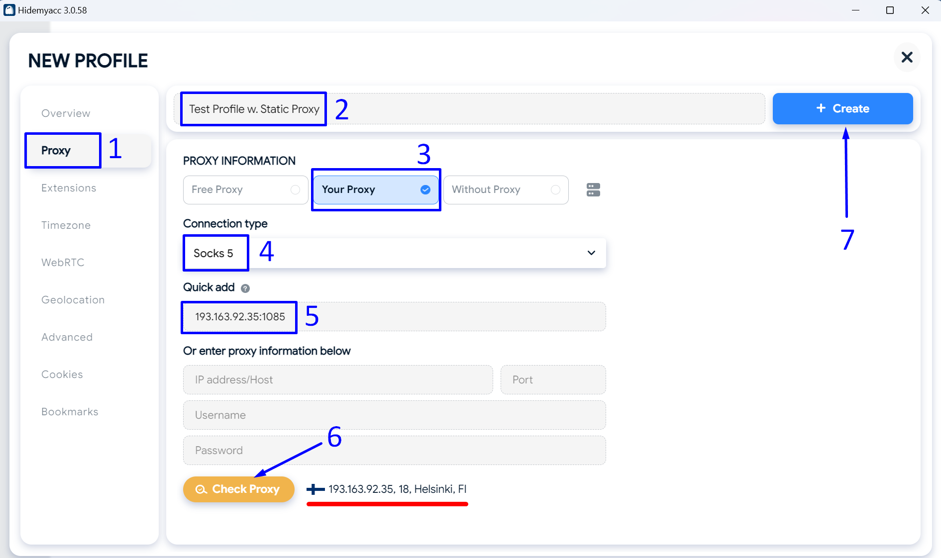 巨量ip代理在Hidemyacc浏览器设置动态不限量代理教程